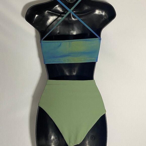Iridescent Green & Blue Bikini Top & Green Bottom - Picture 7 of 12